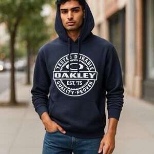 Oakley Mens Hoodie Size Small Navy Blue Drawstring Tested Durable Quality Proven
